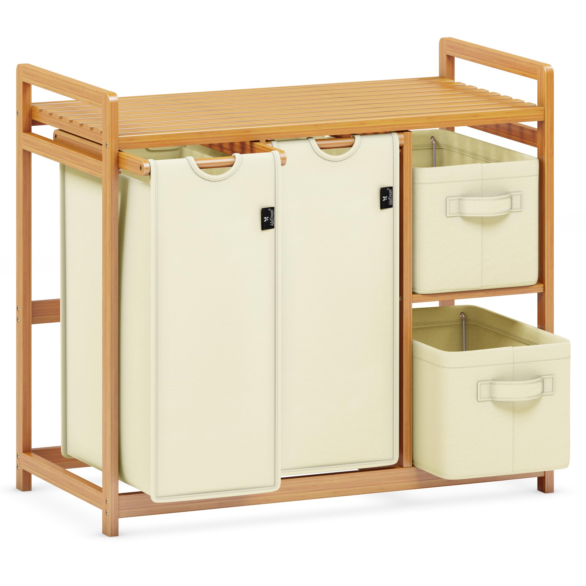 AdelDream Cesto Portabiancheria 4 Scomparti 140L, Beige