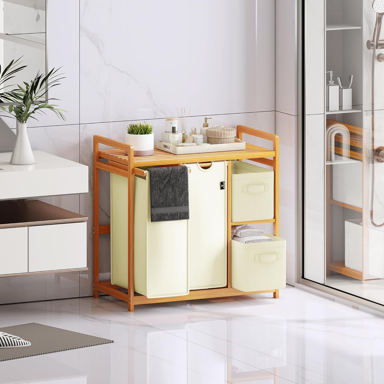 AdelDream Cesto Portabiancheria 4 Scomparti 140L, Beige - immagine 2