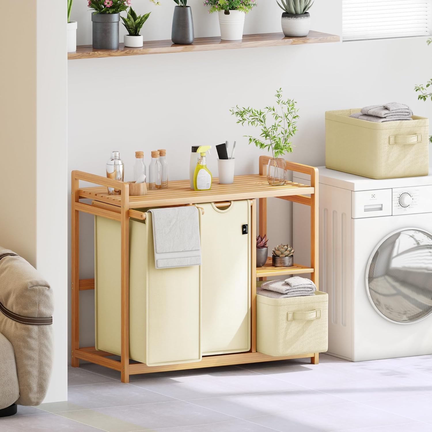 AdelDream Cesto Portabiancheria 4 Scomparti 140L, Beige - immagine 8