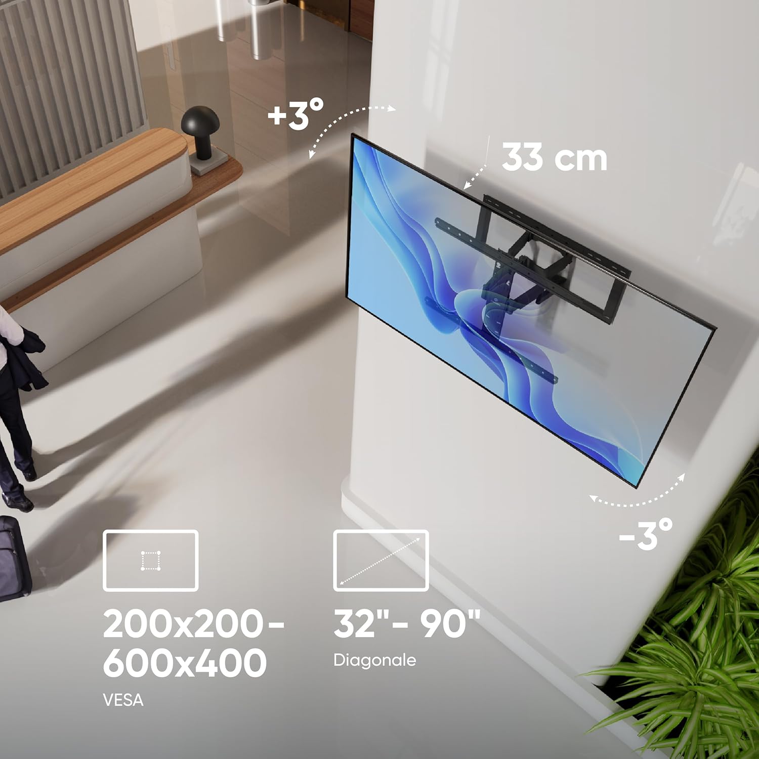 Onkron Supporto da Parete TV 32-90 pollici 50kg, Nero - immagine 4