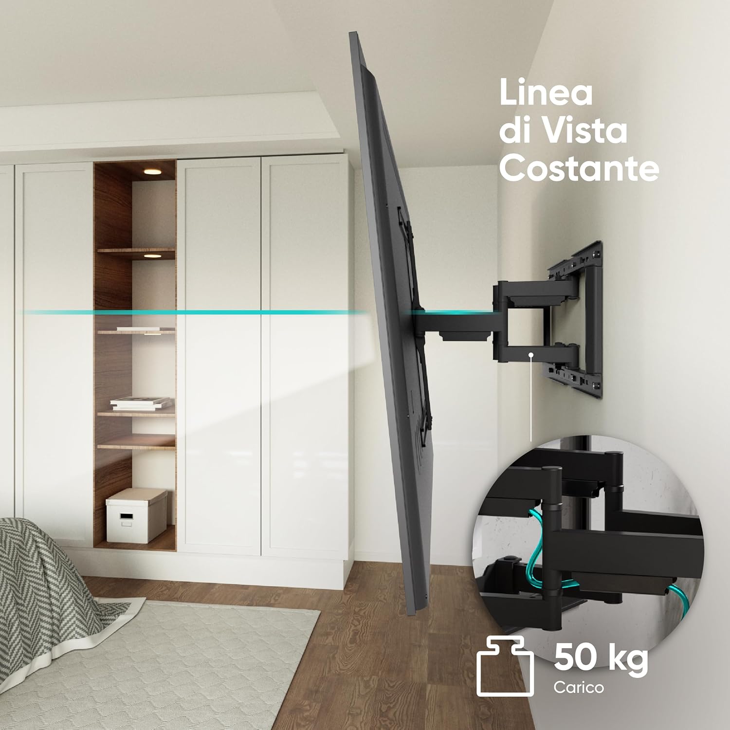 Onkron Supporto da Parete TV 32-90 pollici 50kg, Nero - immagine 5