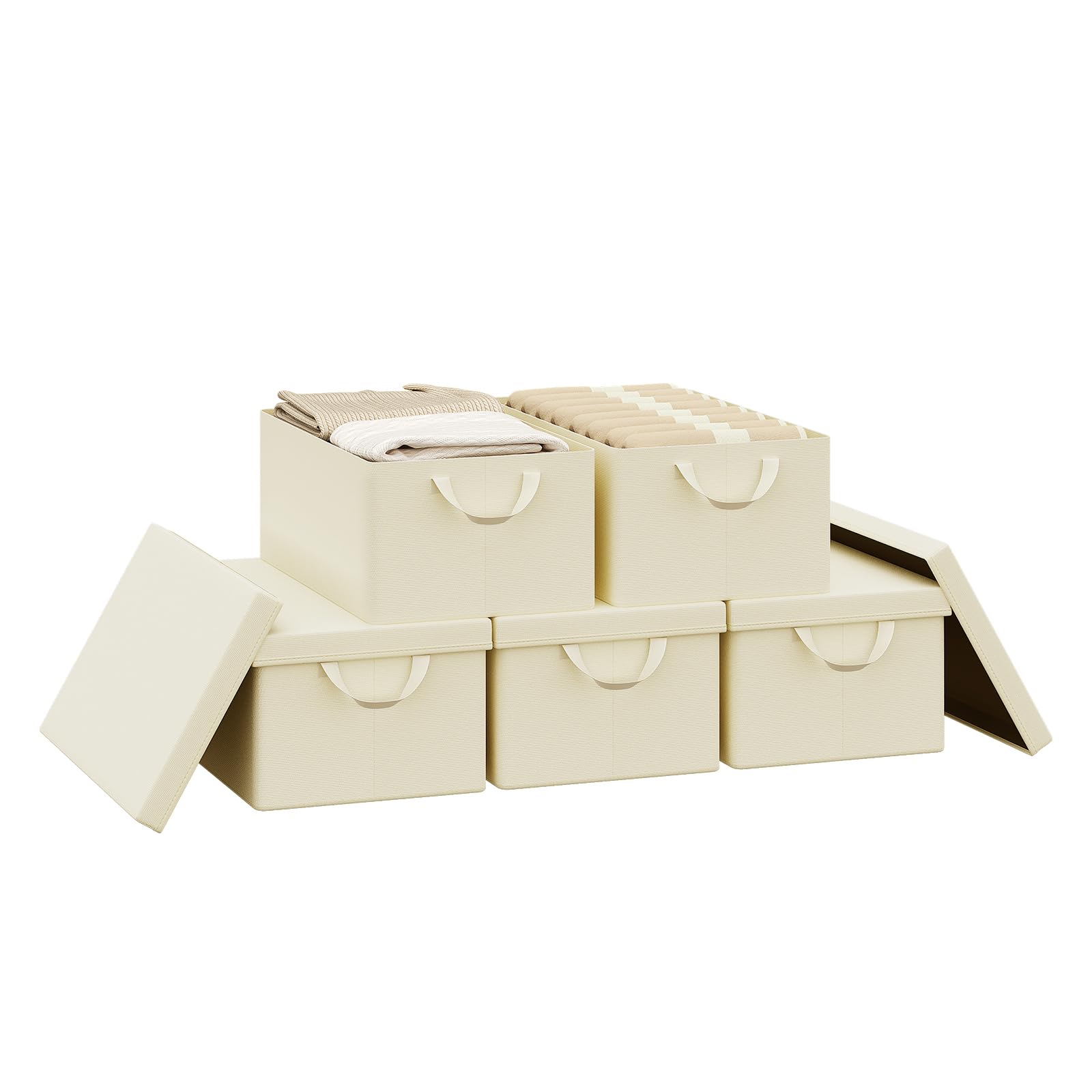 Woltu Scatola Portaoggetti Pieghevole 5 Ceste, Crema