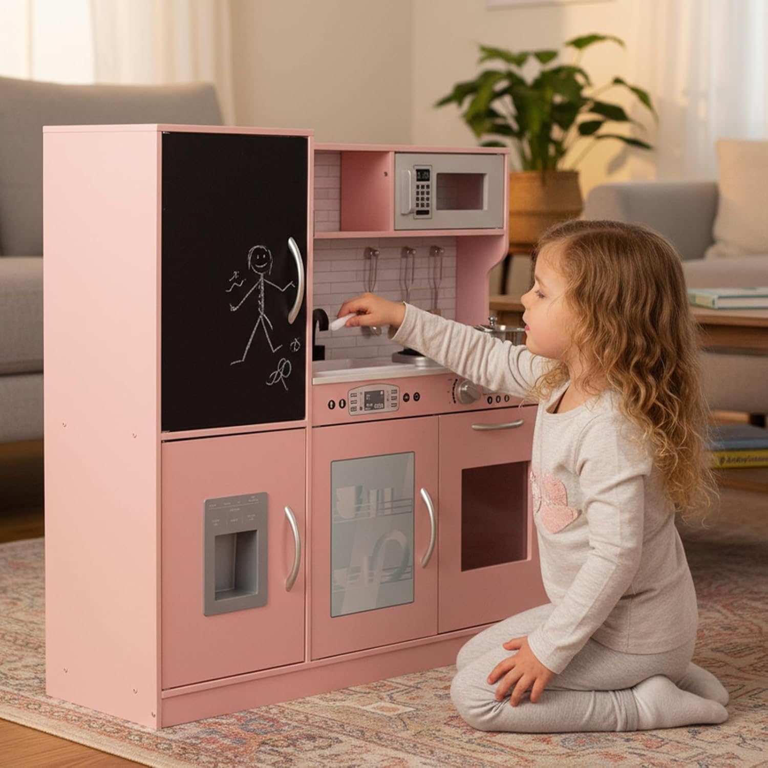 Cucina Giocattolo in Legno per Bambini, Rosa Chiaro - immagine 6
