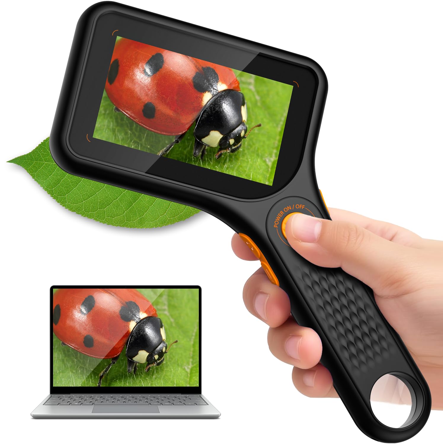 Ahalfcit Microscopio Portatile 500x con Schermo IPS 3.0", Nero