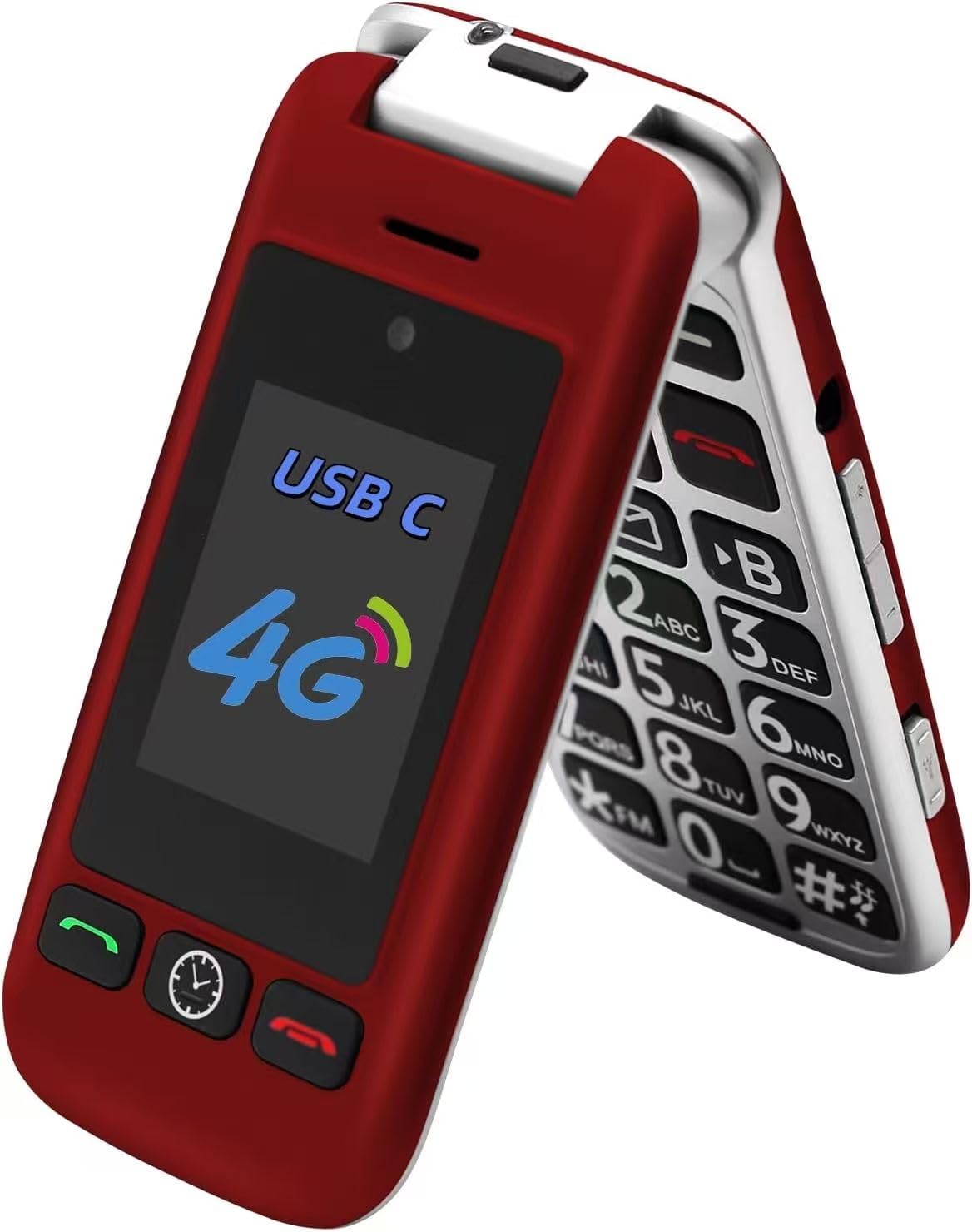 Artfone G6 Pro 4G Telefono Cellulare Flip per Anziani, Rosso