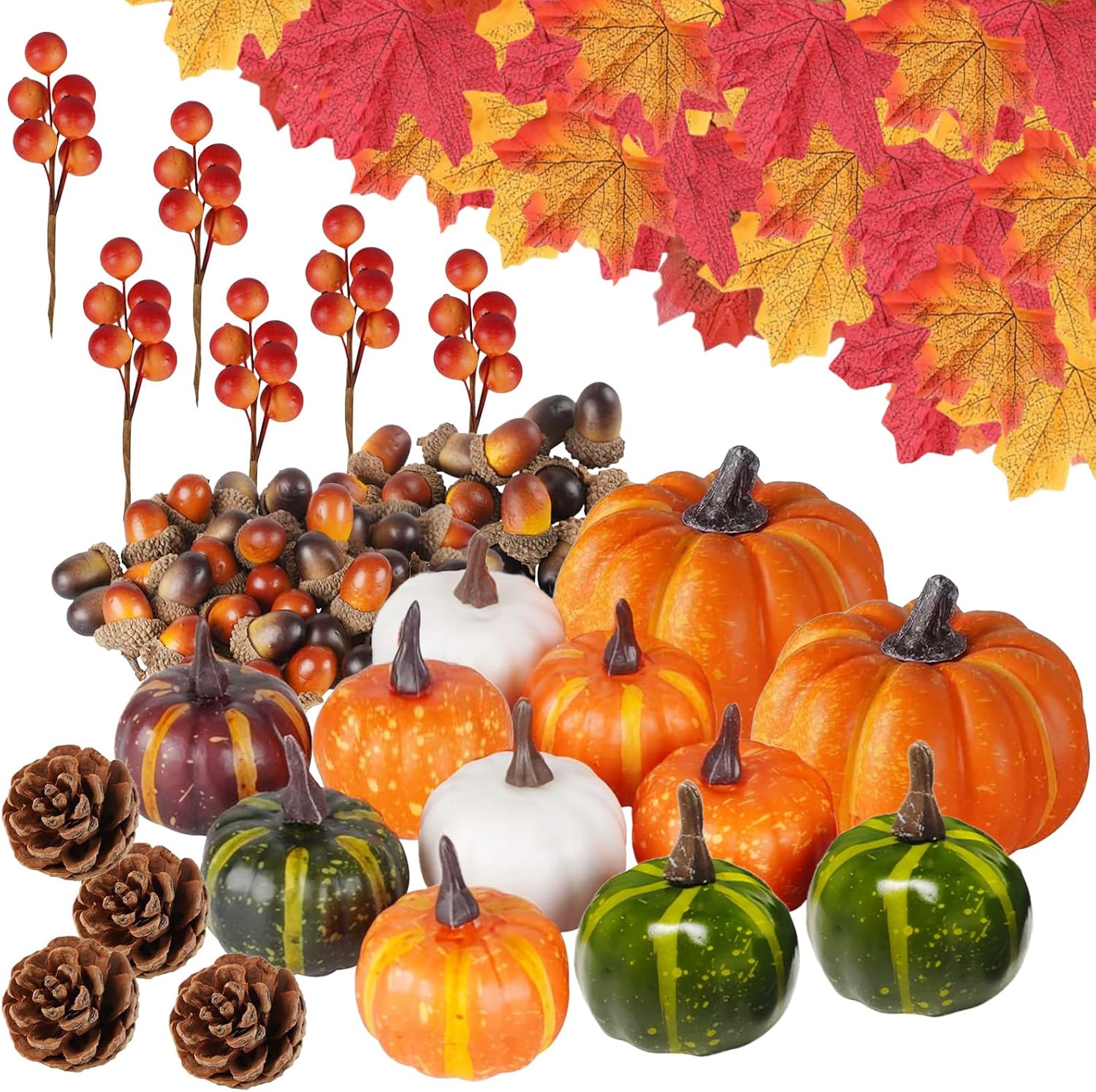 Zucche Decorative Autunnali 162 Pezzi, Multicolore - immagine 1