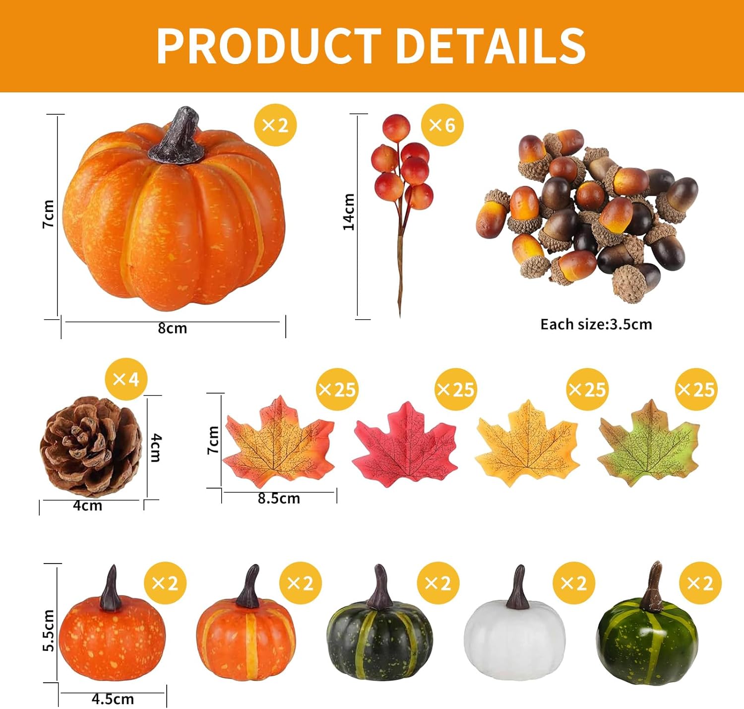 Zucche Decorative Autunnali 162 Pezzi, Multicolore - immagine 2