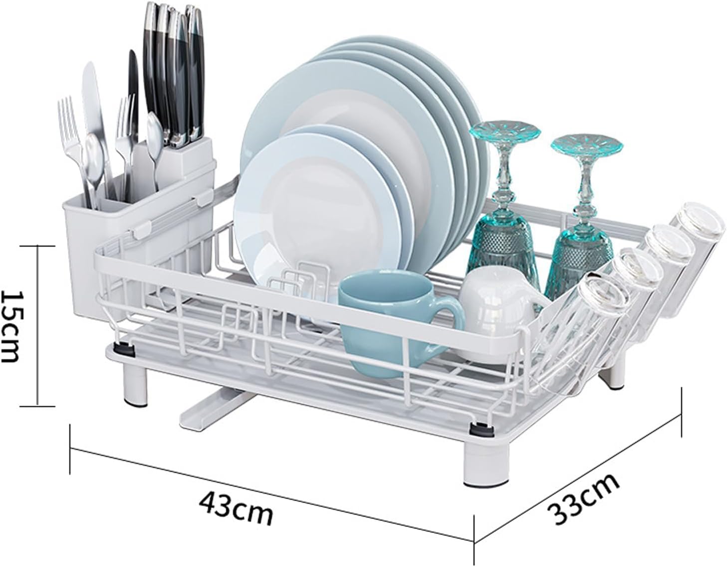 Scolapiatti da Appoggio in Metallo con Drenaggio, Bianco - immagine 2