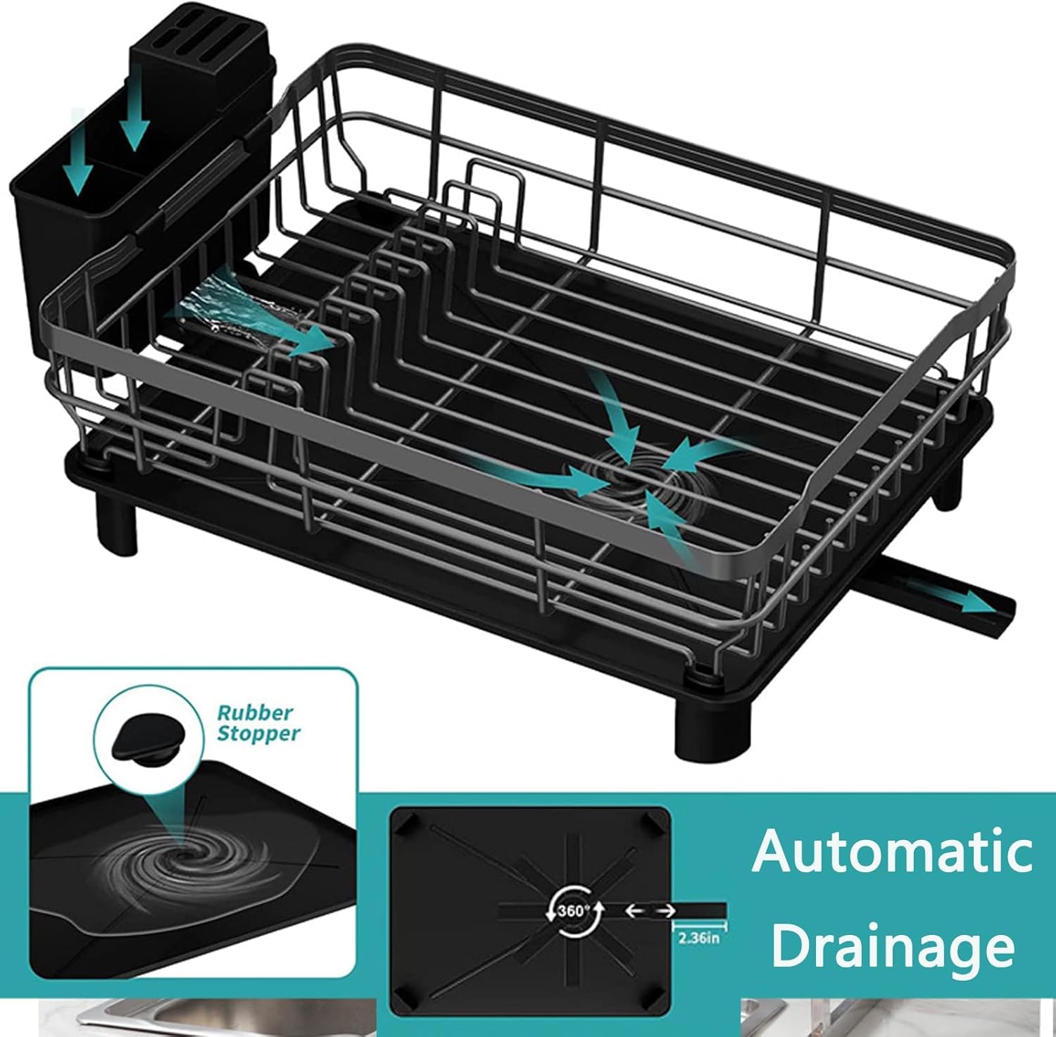 Scolapiatti da Appoggio in Metallo con Drenaggio, Bianco - immagine 5