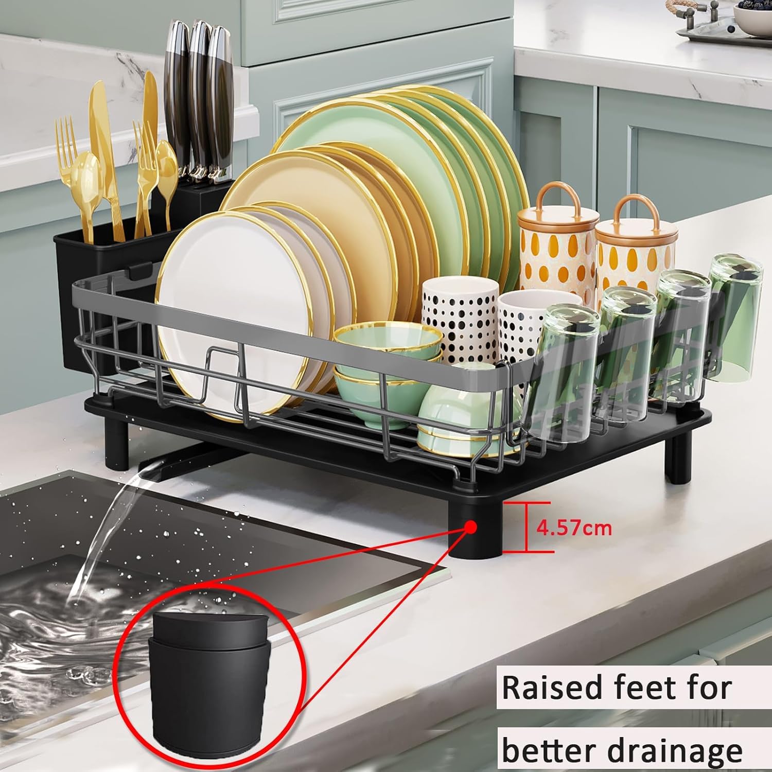 Scolapiatti da Appoggio in Metallo con Drenaggio, Bianco - immagine 6