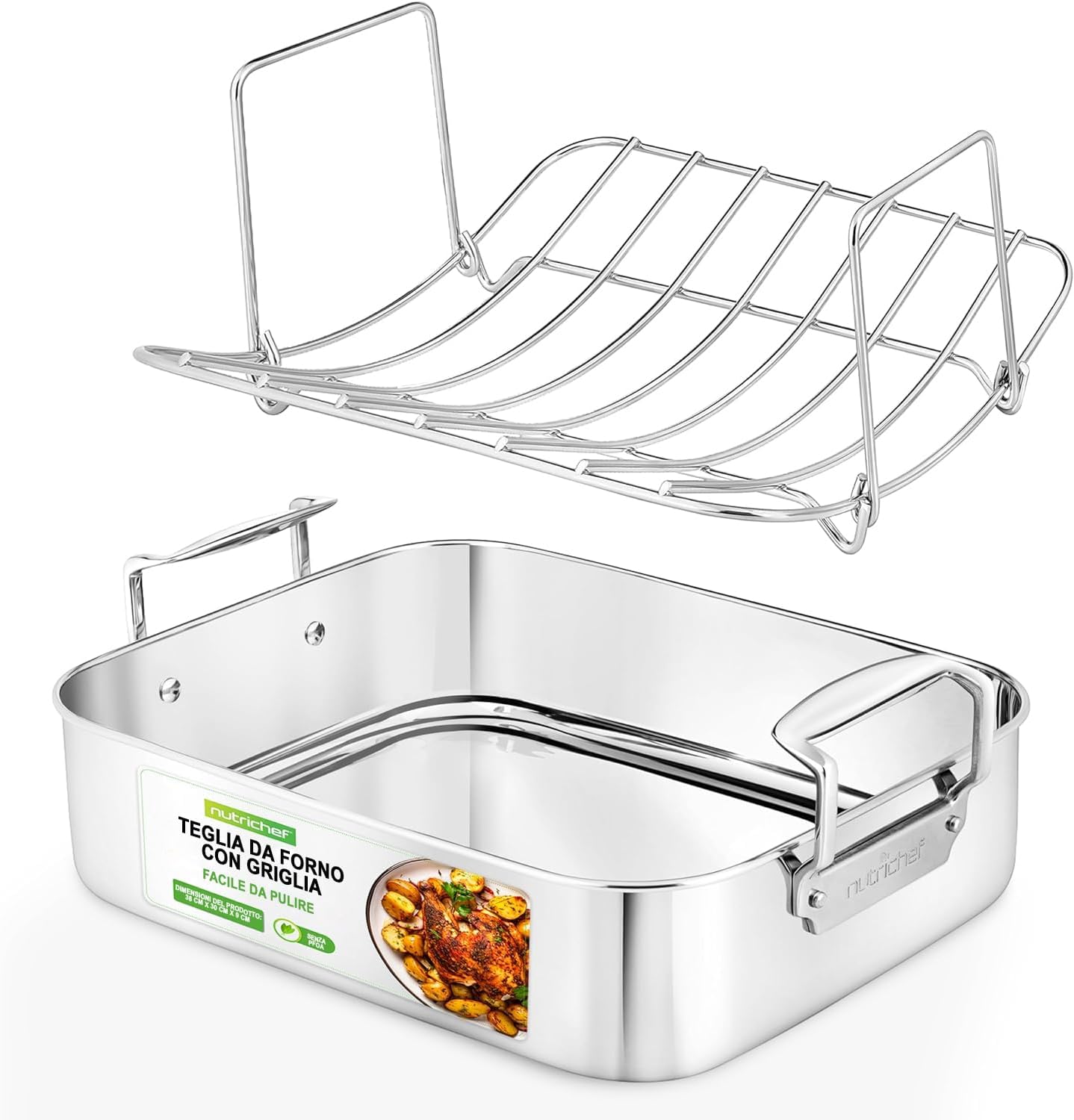 NutriChef Teglia Forno Rettangolare Acciaio Inox 36cm