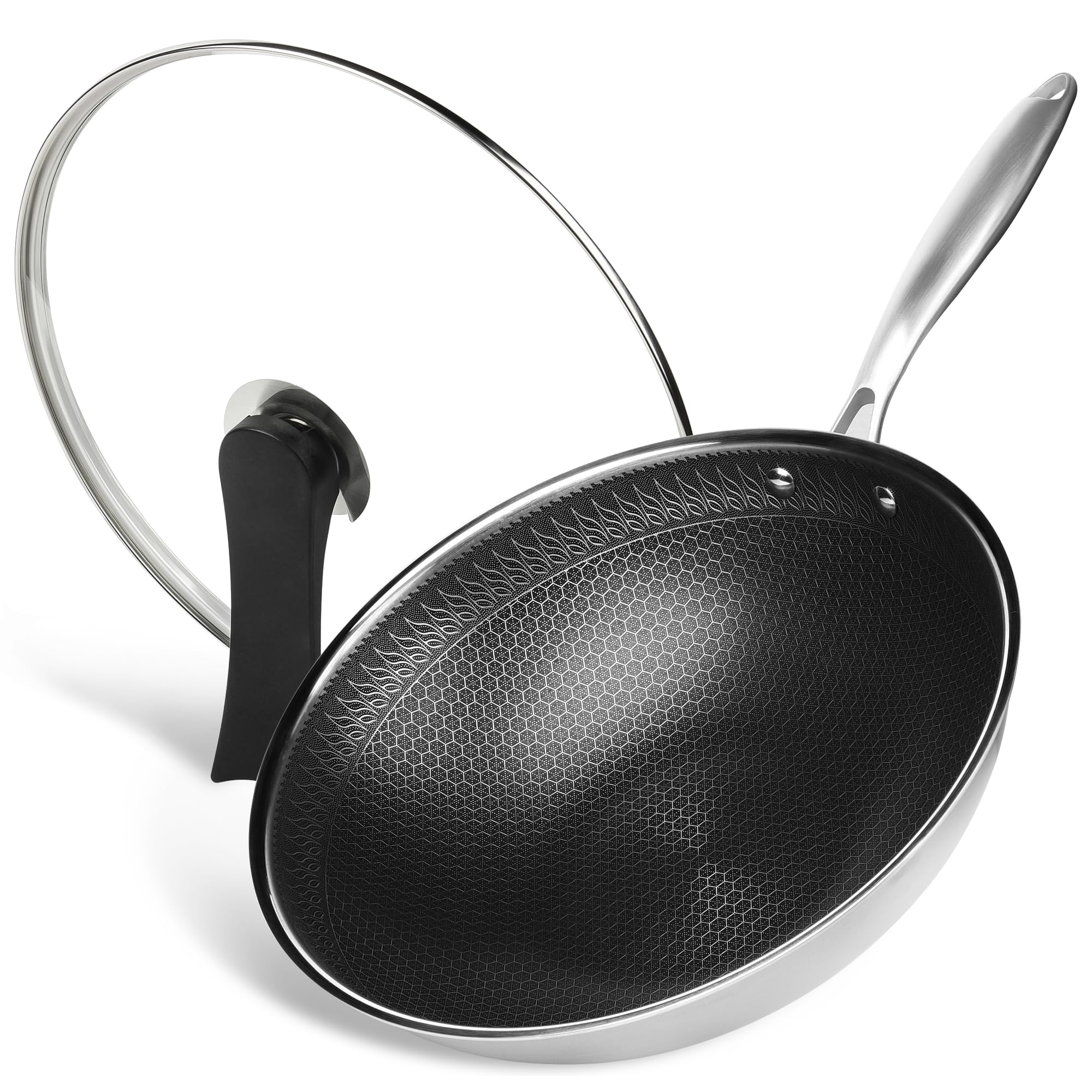 Riovarm Wok 32cm in Acciaio Inox con Coperchio