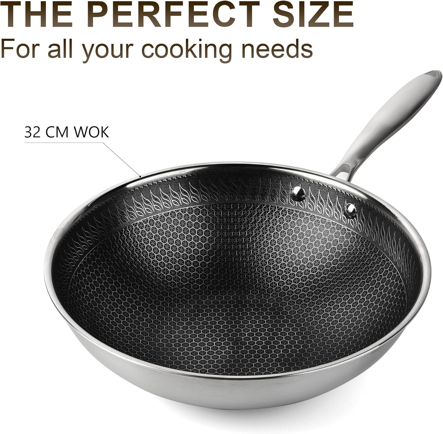 Riovarm Wok 32cm in Acciaio Inox con Coperchio - immagine 2