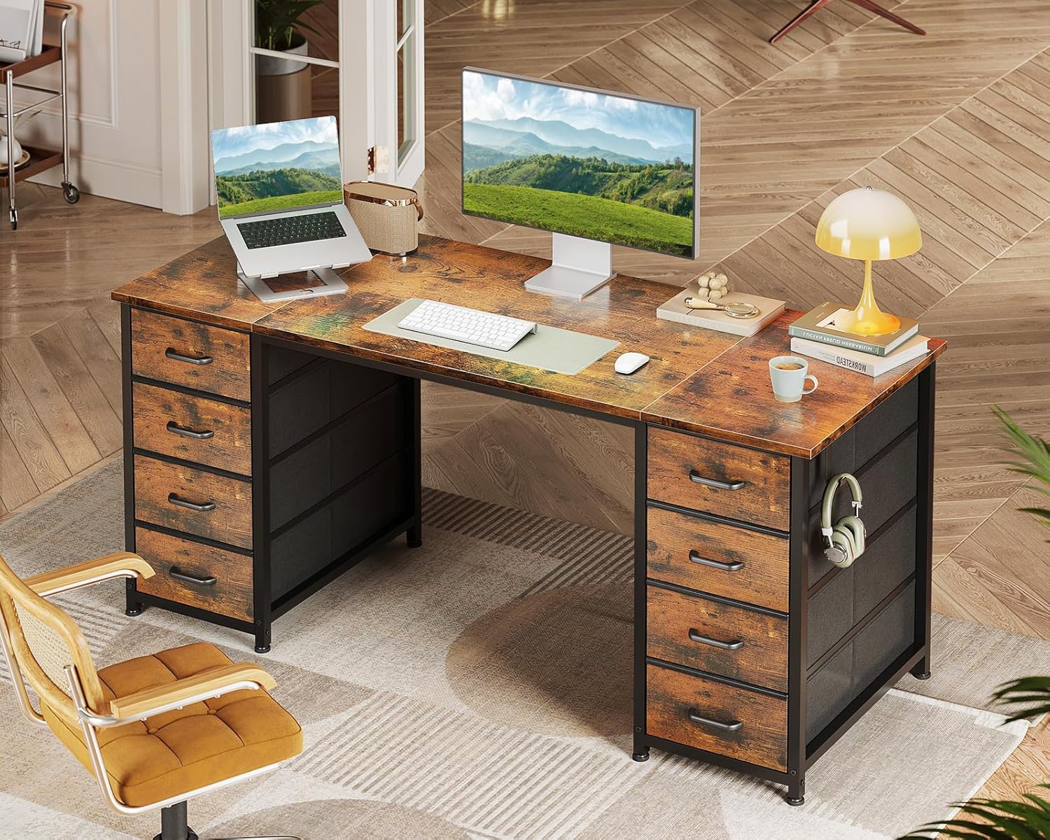 Coleshome Scrivania con 8 Cassetti in Tessuto 140x48cm - immagine 2