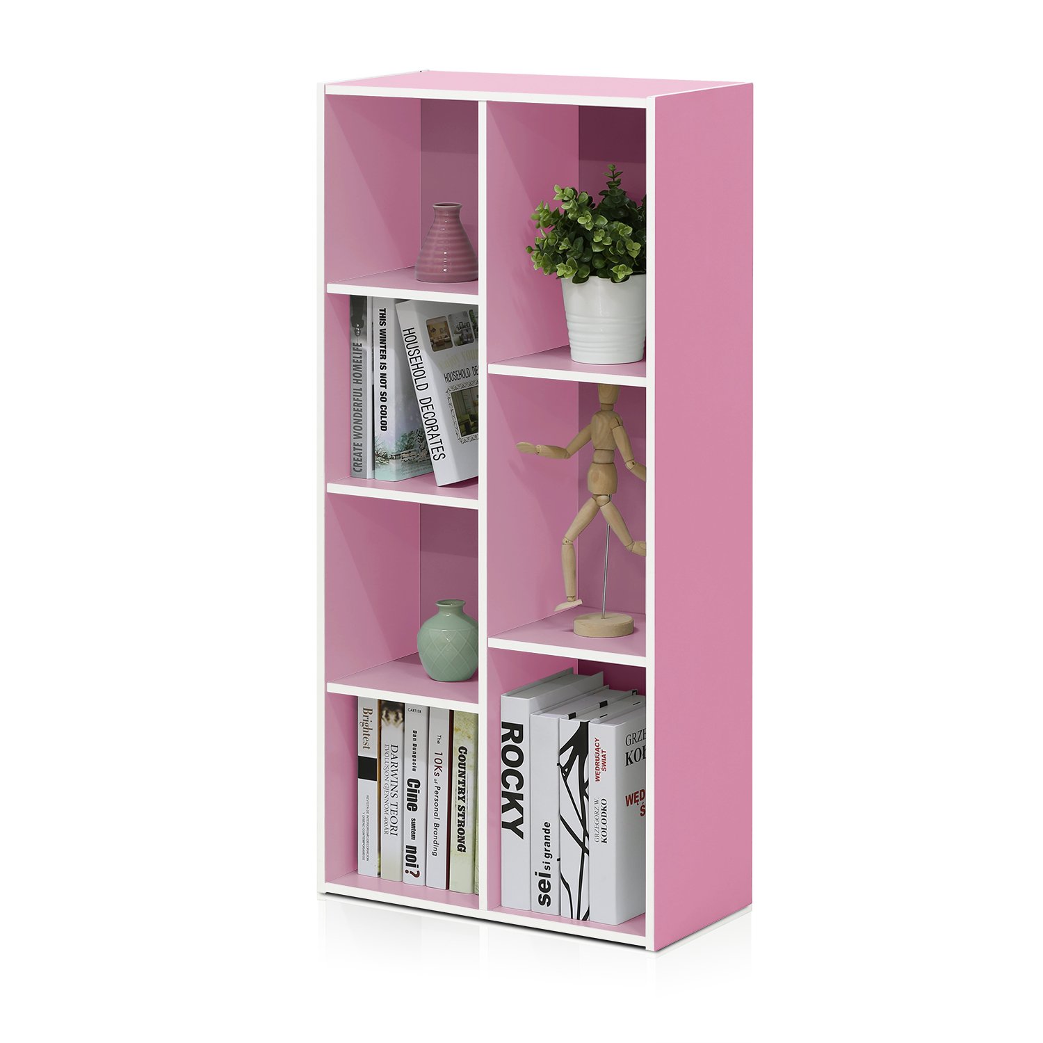 Furinno Luder Scaffale aperto reversibile a 7 cubi, Bianco/rosa