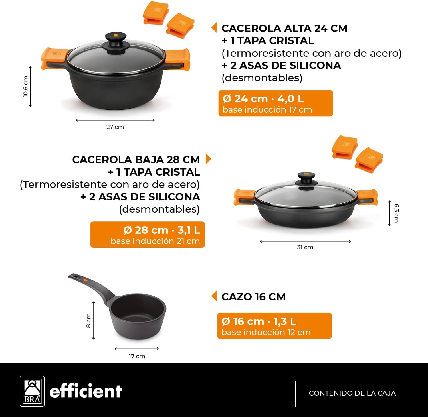 Bra Efficient Batteria da Cucina 3 Pezzi Antiaderente - immagine 2