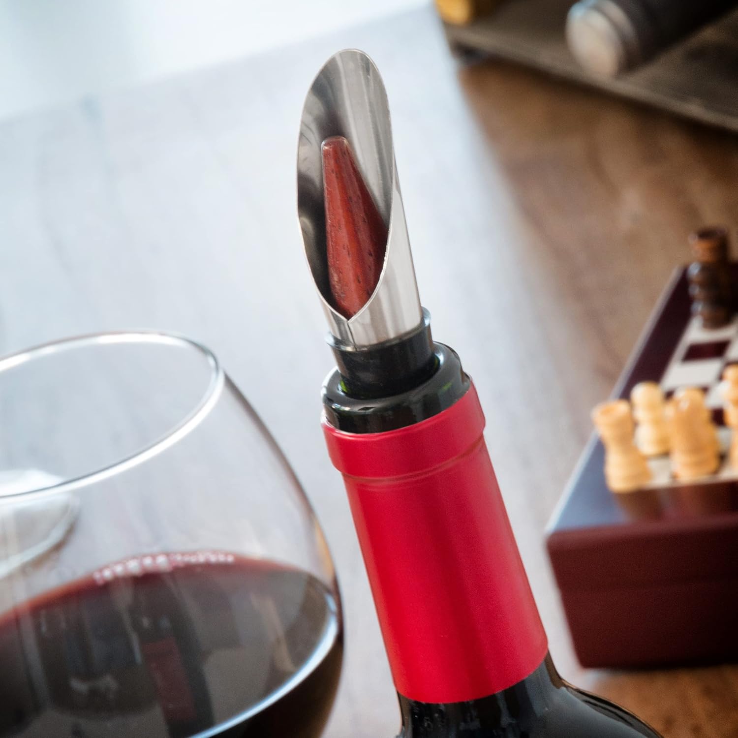 InnovaGoods Kit Accessori Vino e Gioco Scacchi, Marrone - immagine 6