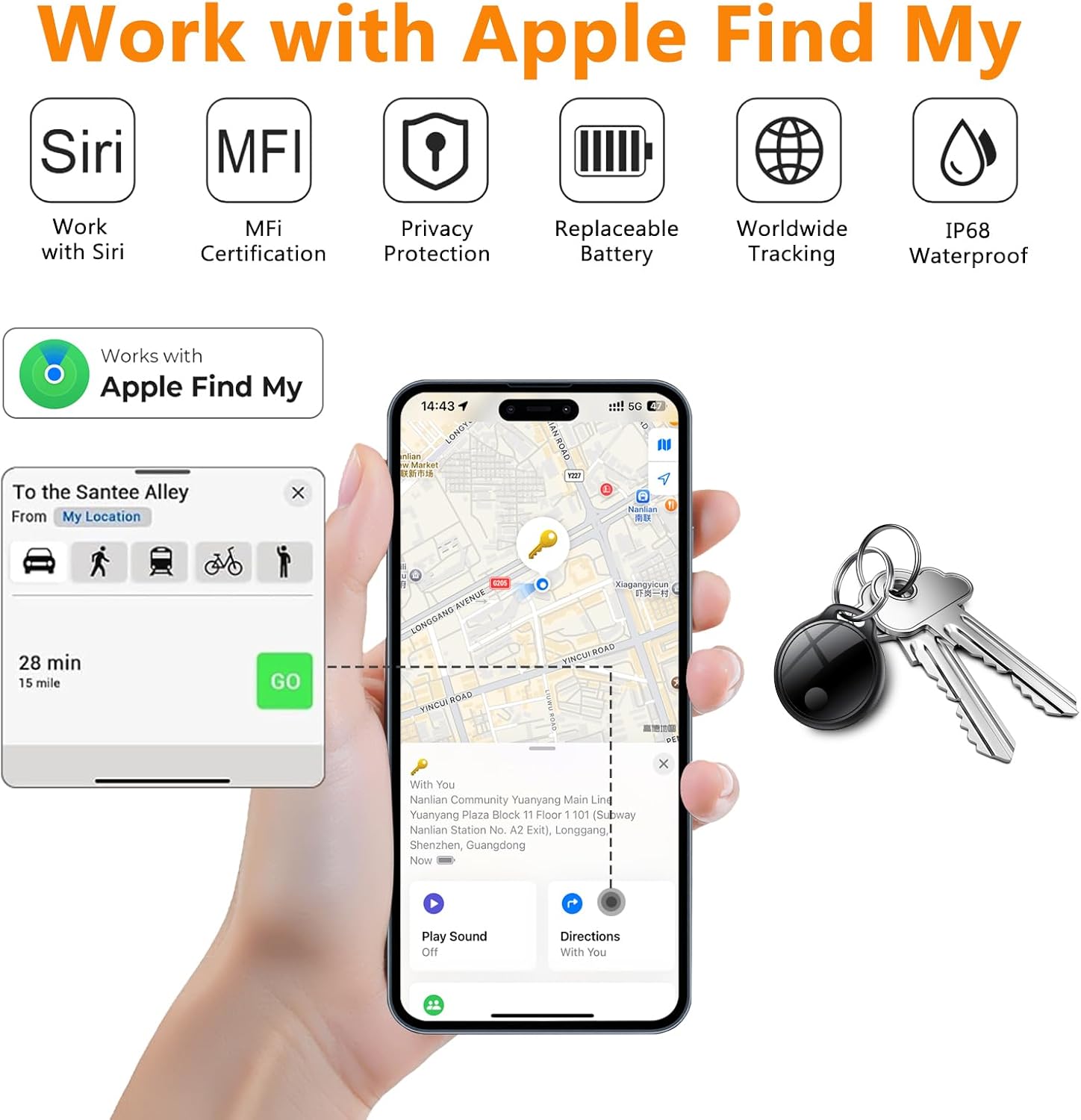 Air Tracker Tag Bluetooth per Apple Dov'è (4 pezzi, Nero) - immagine 2