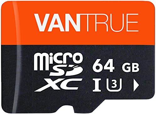 VANTRUE 64 GB Scheda di memoria microSD, UHS-I U3 4 K, con adattatore, compatibile con Dashcam, smartphone, tablet, Action Camera e telecamera di sorveglianza