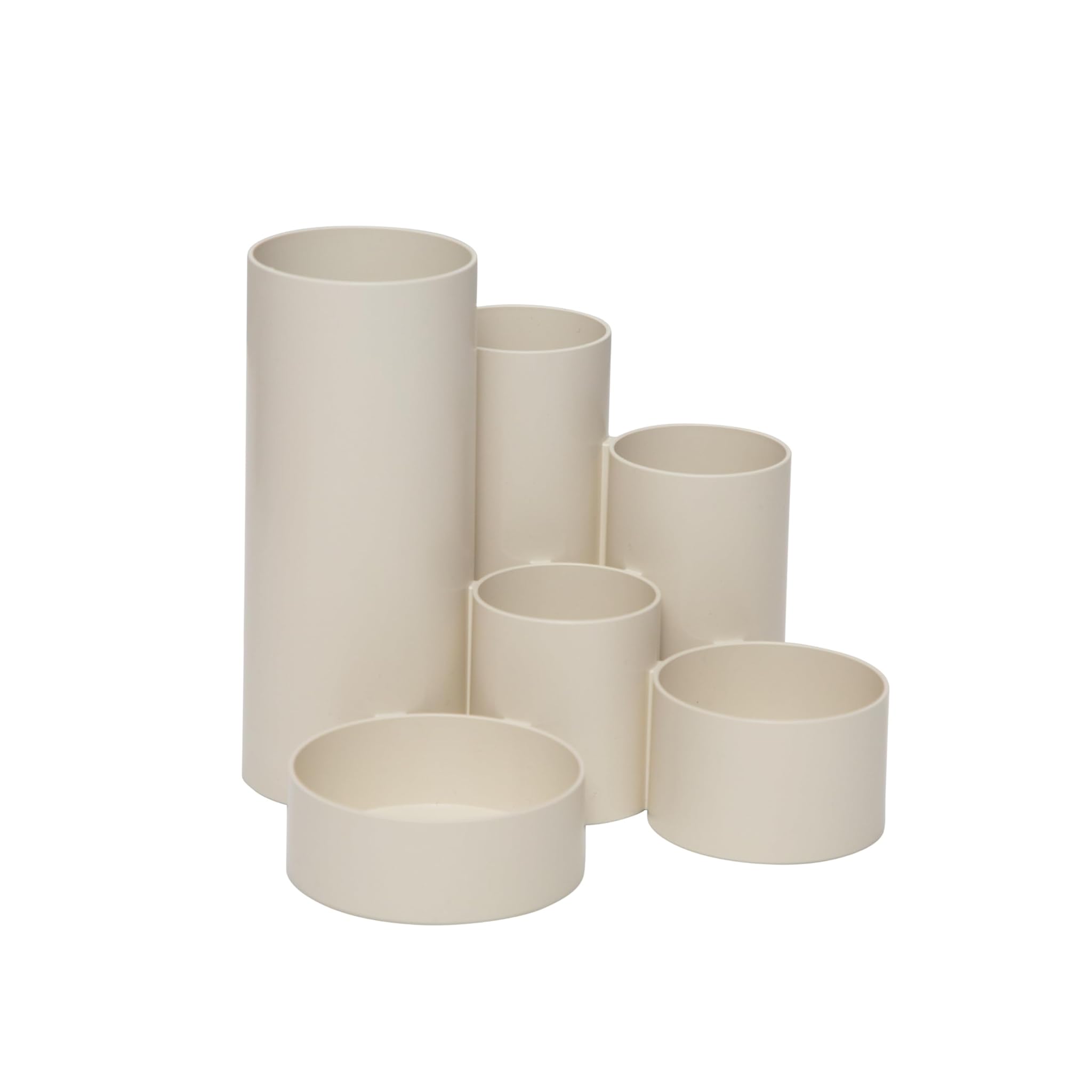 MAUL Portapenne MAULtubo riciclato, Ø 15 x 12,5 cm, portapenne in plastica riciclata con 6 scomparti, organizzatore da scrivania per penne, pennelli e forbici, elegante organizer da ufficio, bianco