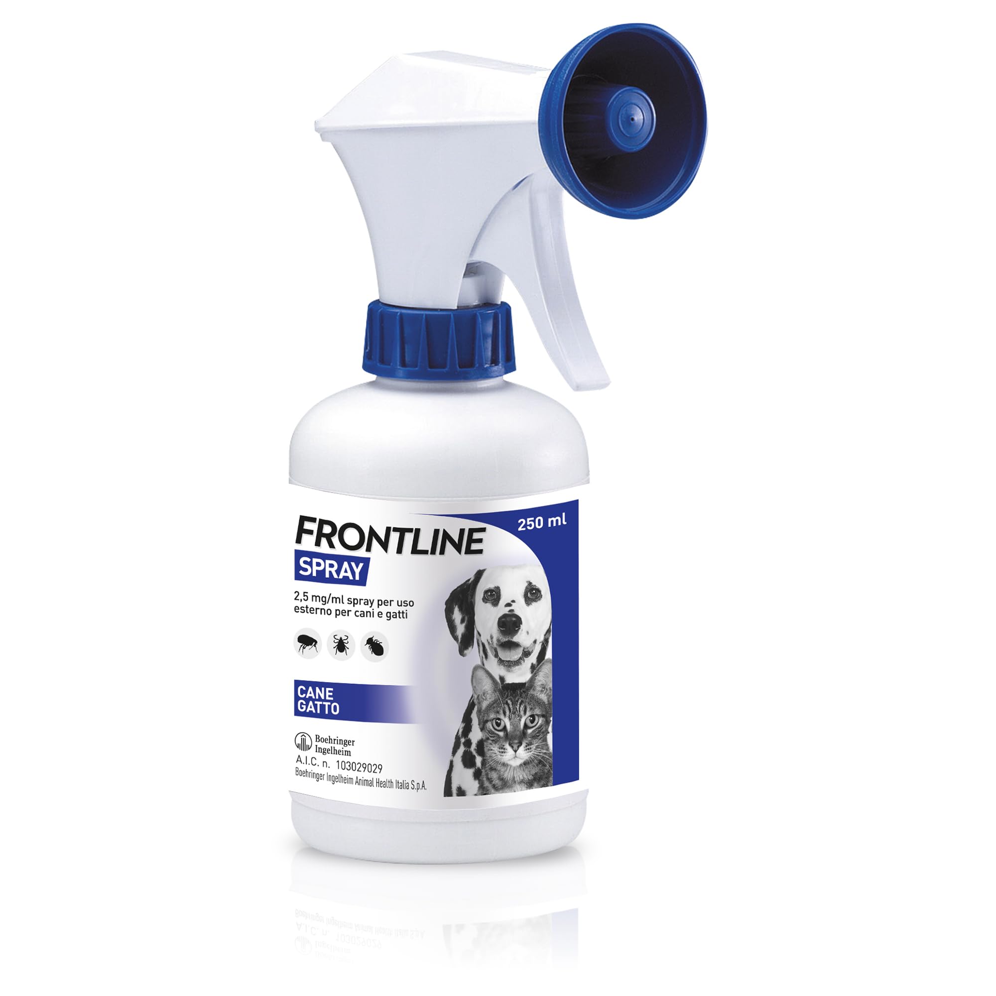 FRONTLINE Spray 250 ml, Antiparassitario per Cani e Gatti e Cuccioli dal Secondo Giorno di Vita, a Lunga Durata, Elimina e Protegge da Zecche, Pulci e Pidocchi