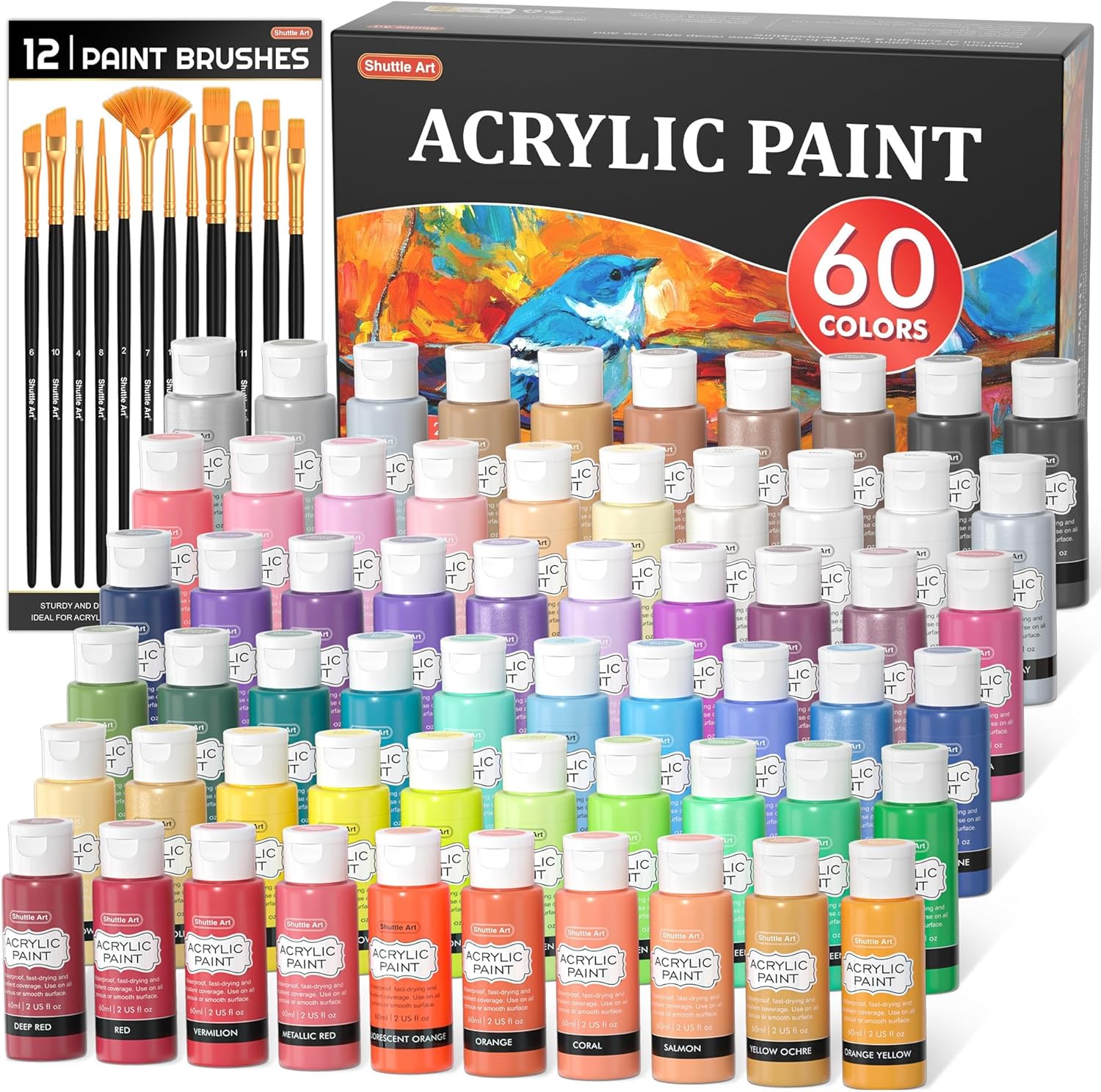 Shuttle Art 72 Set Acrilico per Dipingere - 60 Colori x 60ml