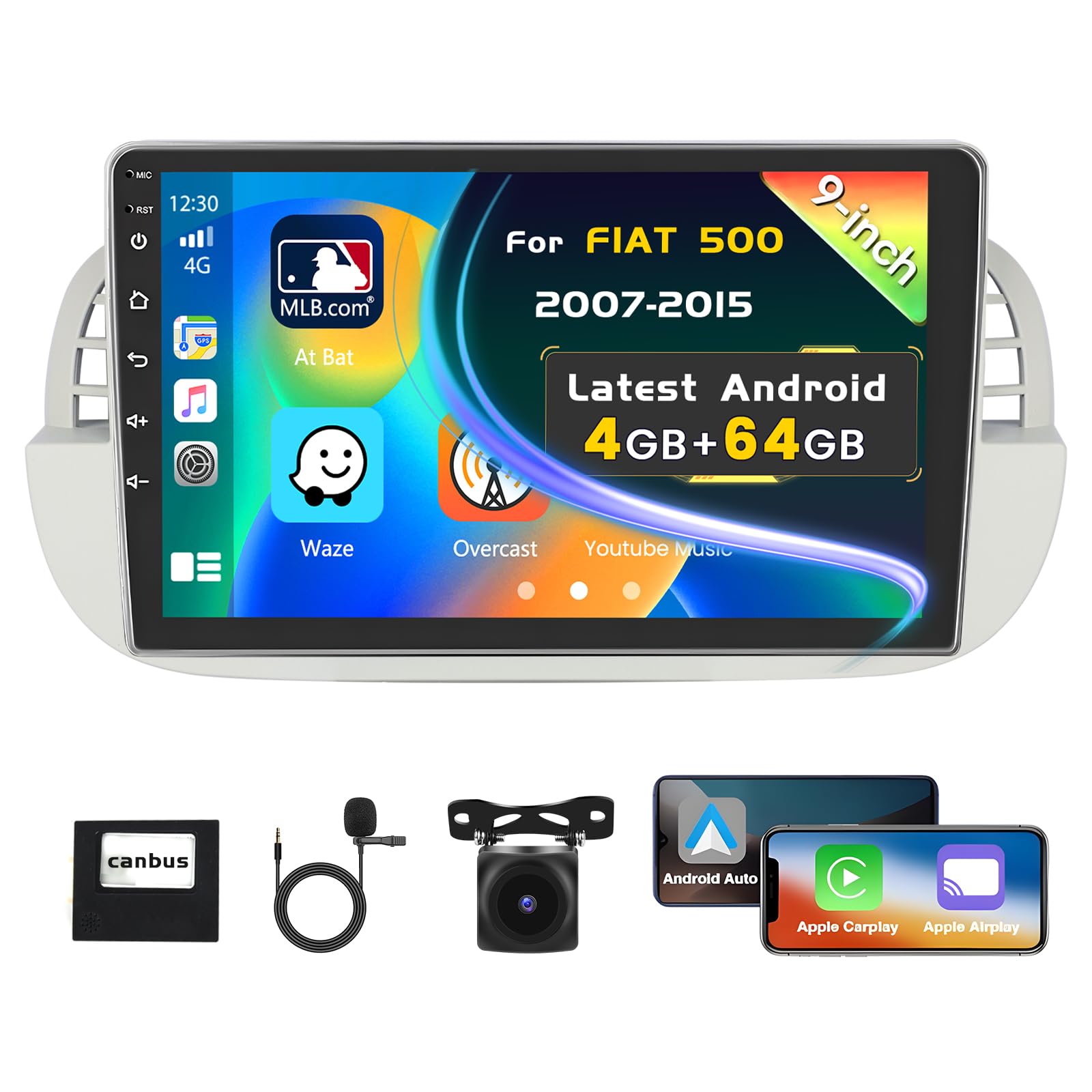 Inefala Autoradio Android 13 per FIAT 500 - 9" Touchscreen