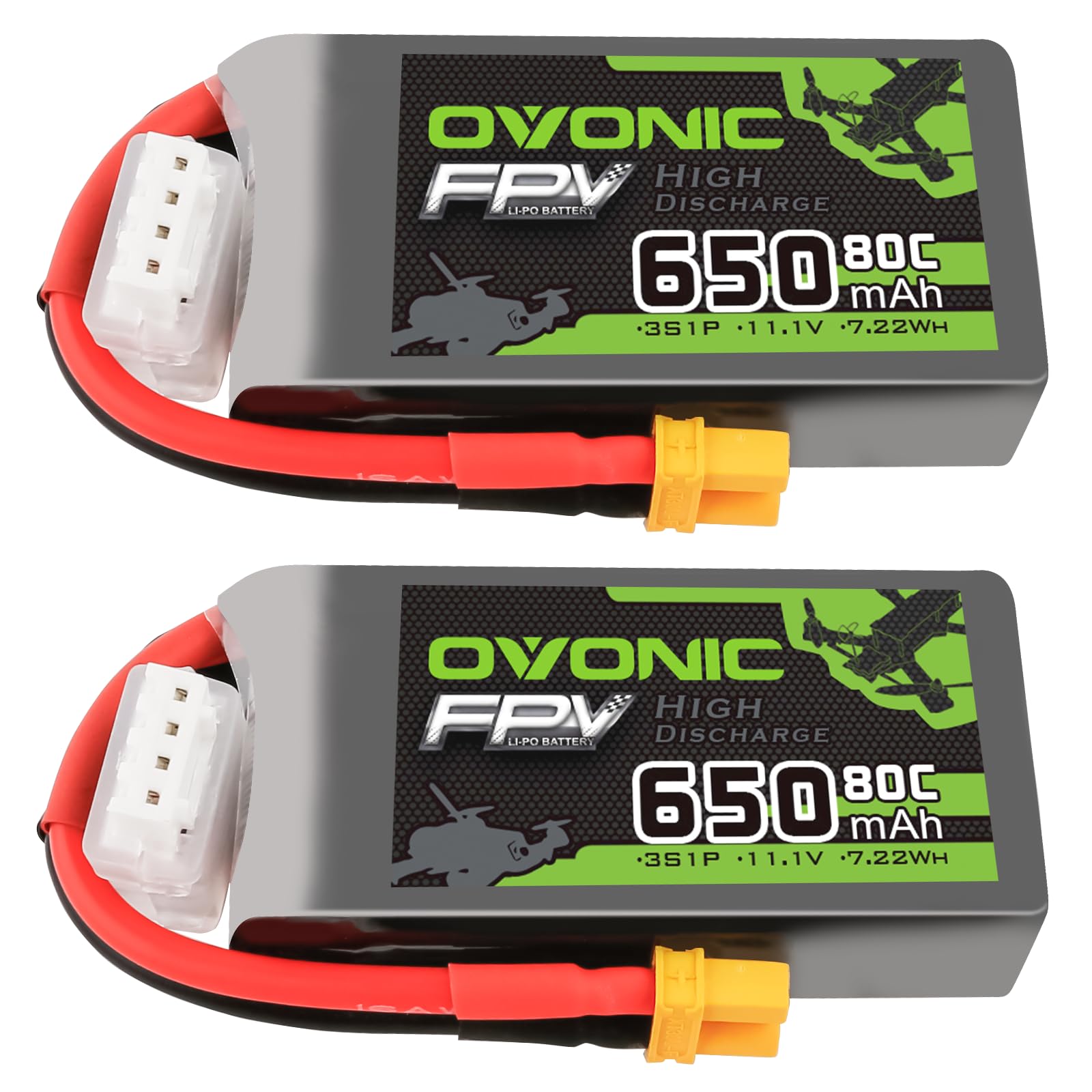 Ovonic Batteria Lipo 80C 650mAh 11.1V con XT30 (2PCS)