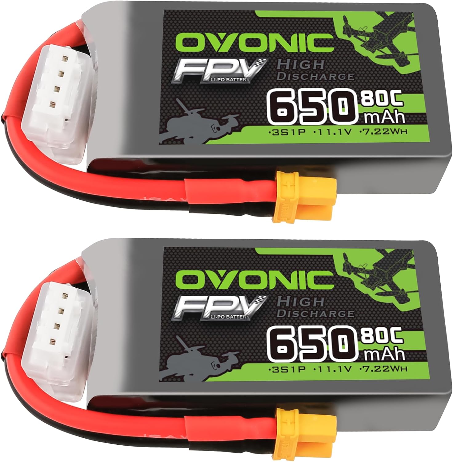 Ovonic Batteria Lipo 80C 650mAh 11.1V con XT30 (2PCS) - immagine 1