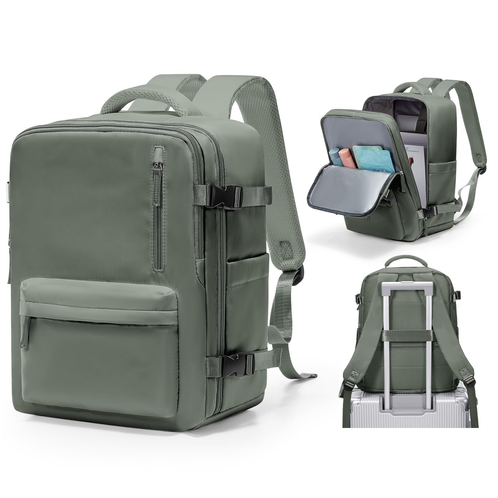 BJLFS Borse da Cabina per Ryanair 40×30×20 Bagaglio a Mano Easyjet Borsa Zaino da Viaggio, Zaino da trekking,Zaino Casual per laptop,Verde semplice