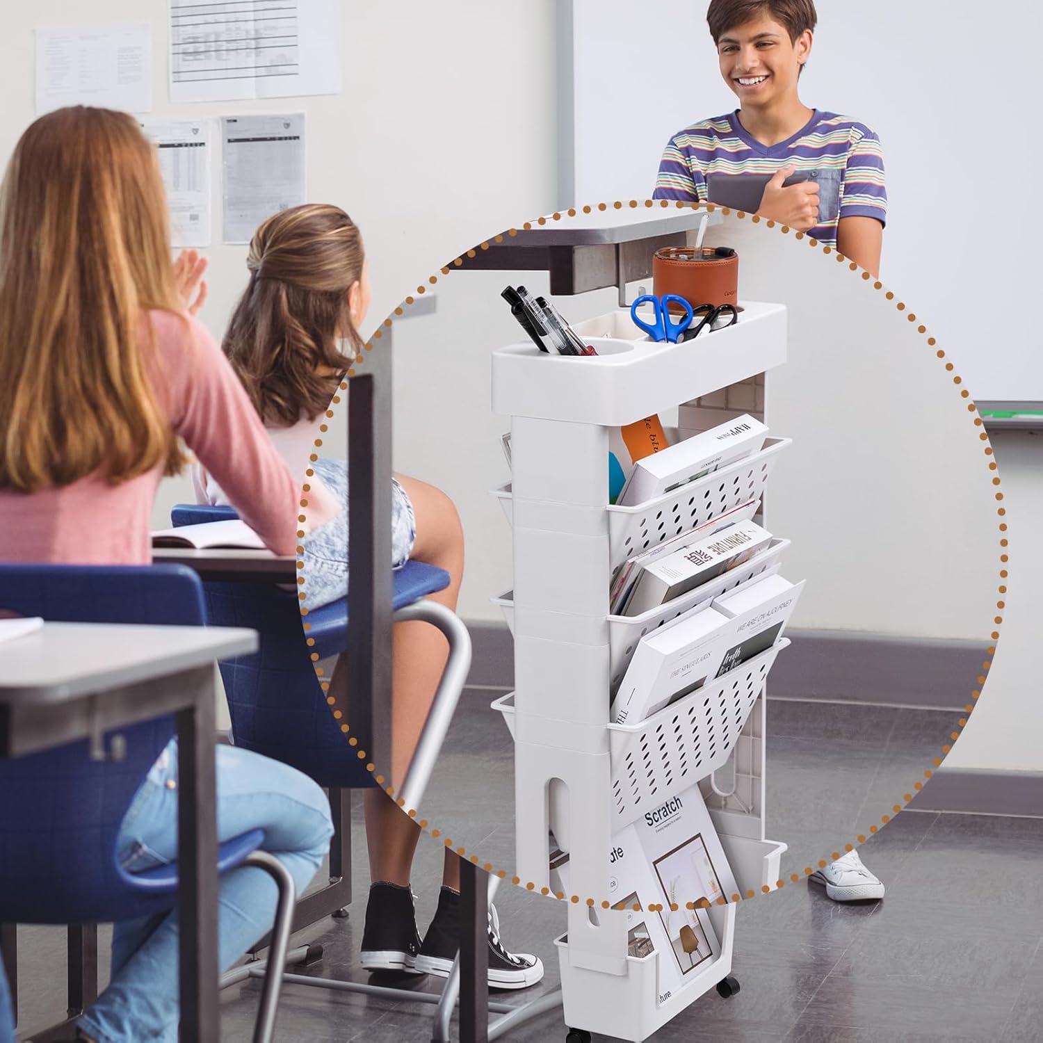 Doeworks Libreria Piccolo Scaffale con Ruote 5 Livelli, Bianco - immagine 8