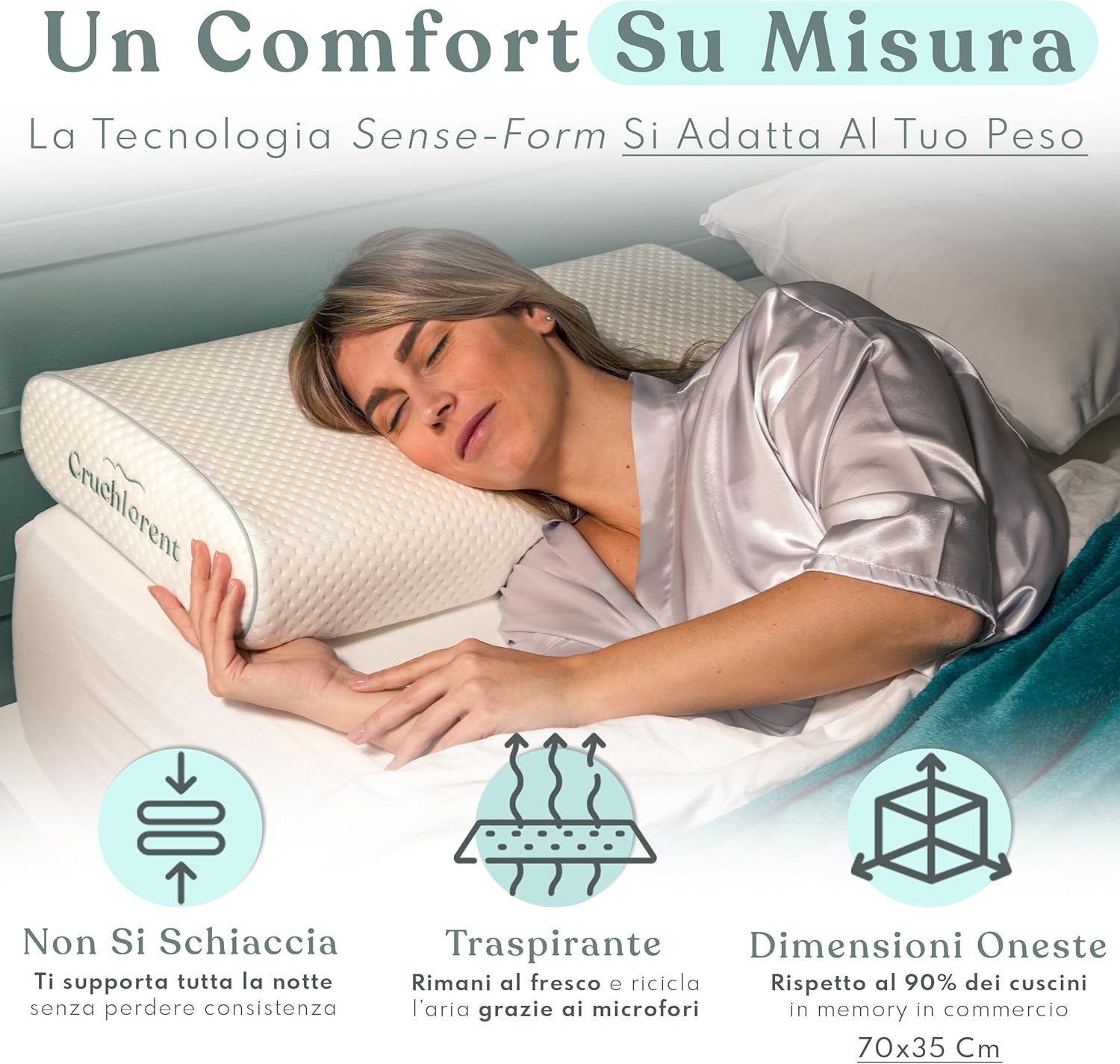 Cuscino Cervicale Memory Foam Ortopedico 70x35 - immagine 3