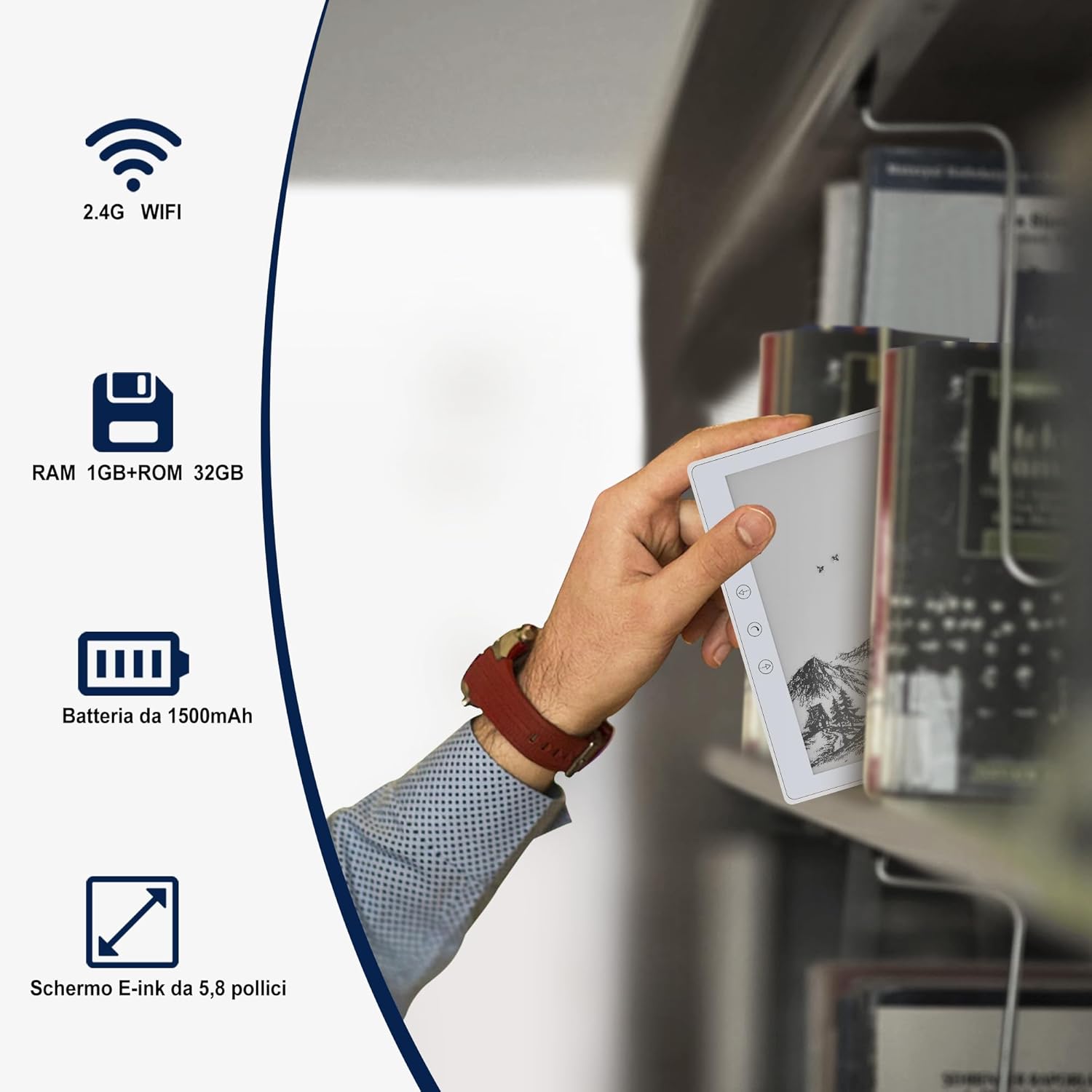 Veidoo Lettore Elettronico 5.8" HD E-Ink 32GB ROM, Bianco - immagine 2