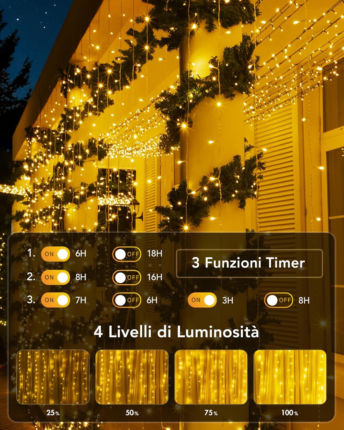 Tenda Luminosa 6Mx3M 600 LED Luci Natale Esterno - immagine 2