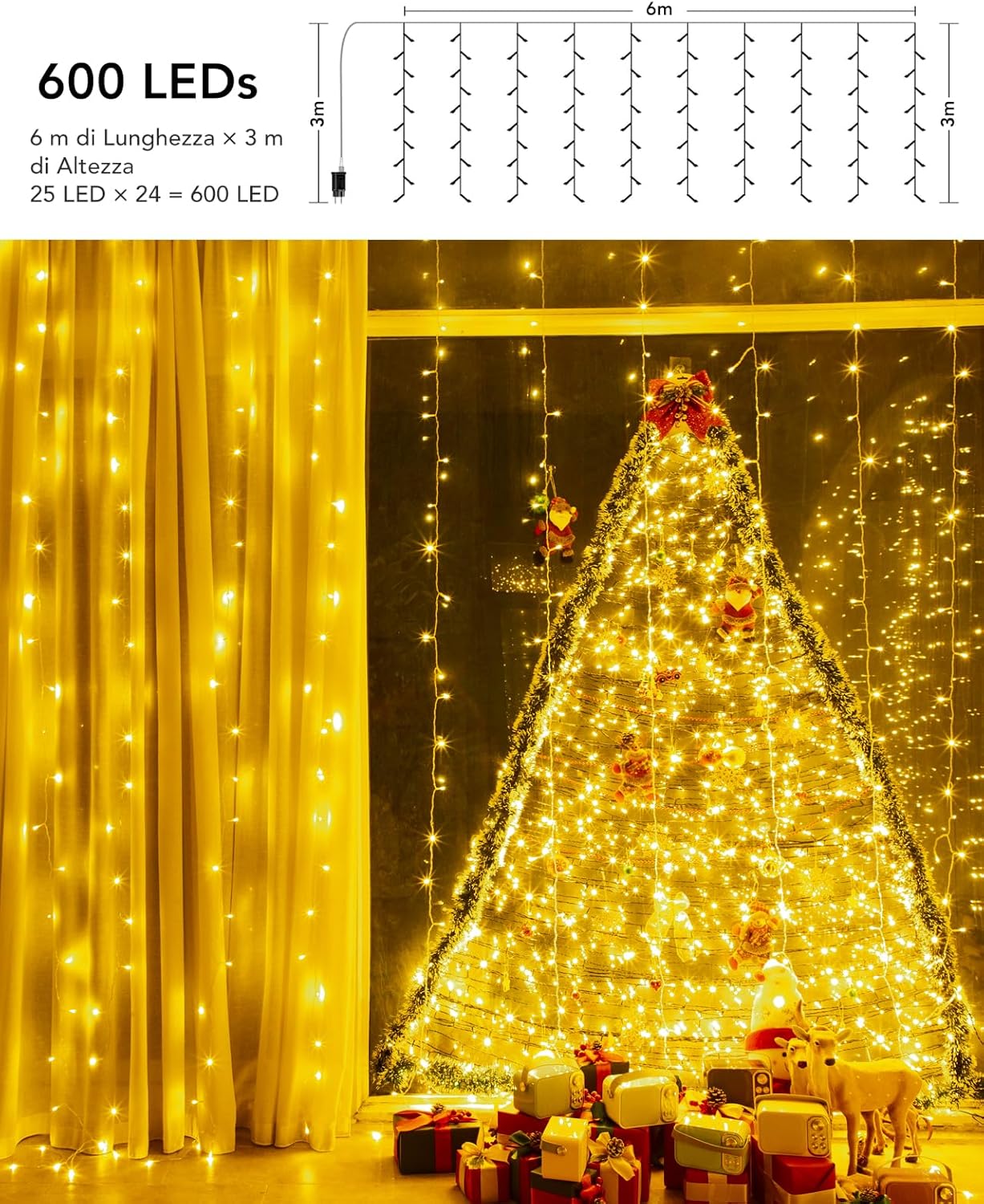Tenda Luminosa 6Mx3M 600 LED Luci Natale Esterno - immagine 3