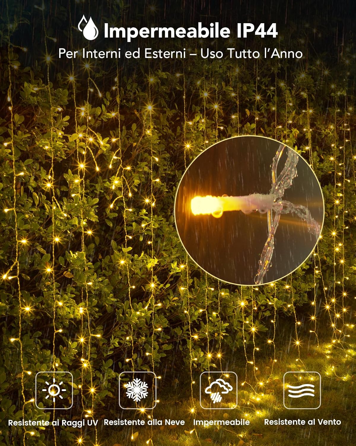 Tenda Luminosa 6Mx3M 600 LED Luci Natale Esterno - immagine 5