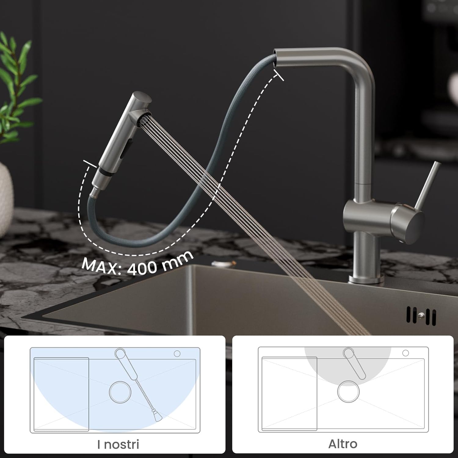 Cecipa Rubinetto Lavello Cucina Miscelatore Estraibile - immagine 4