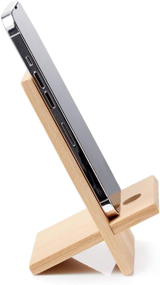 Supporto Telefono in Bambù con Foro di Ricarica - immagine 4