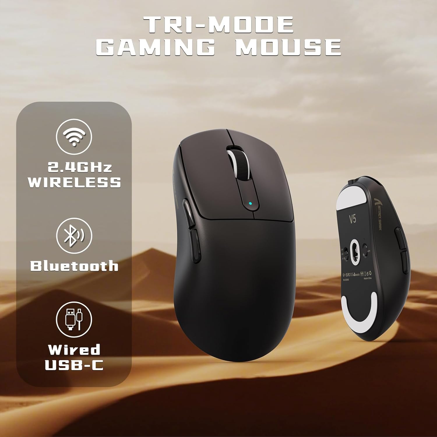 Attack Shark V5 Mouse Gaming Wireless 8KHz 53G, Nero - immagine 6