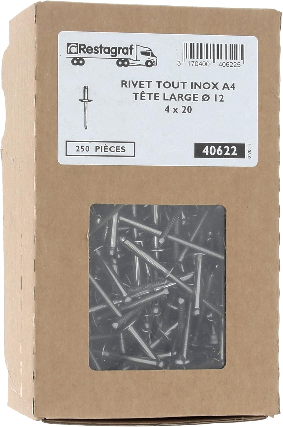 Restagraf Rivet in Alluminio, Testa Larga, 4 x 20 mm, Lotto da 250 - immagine 2