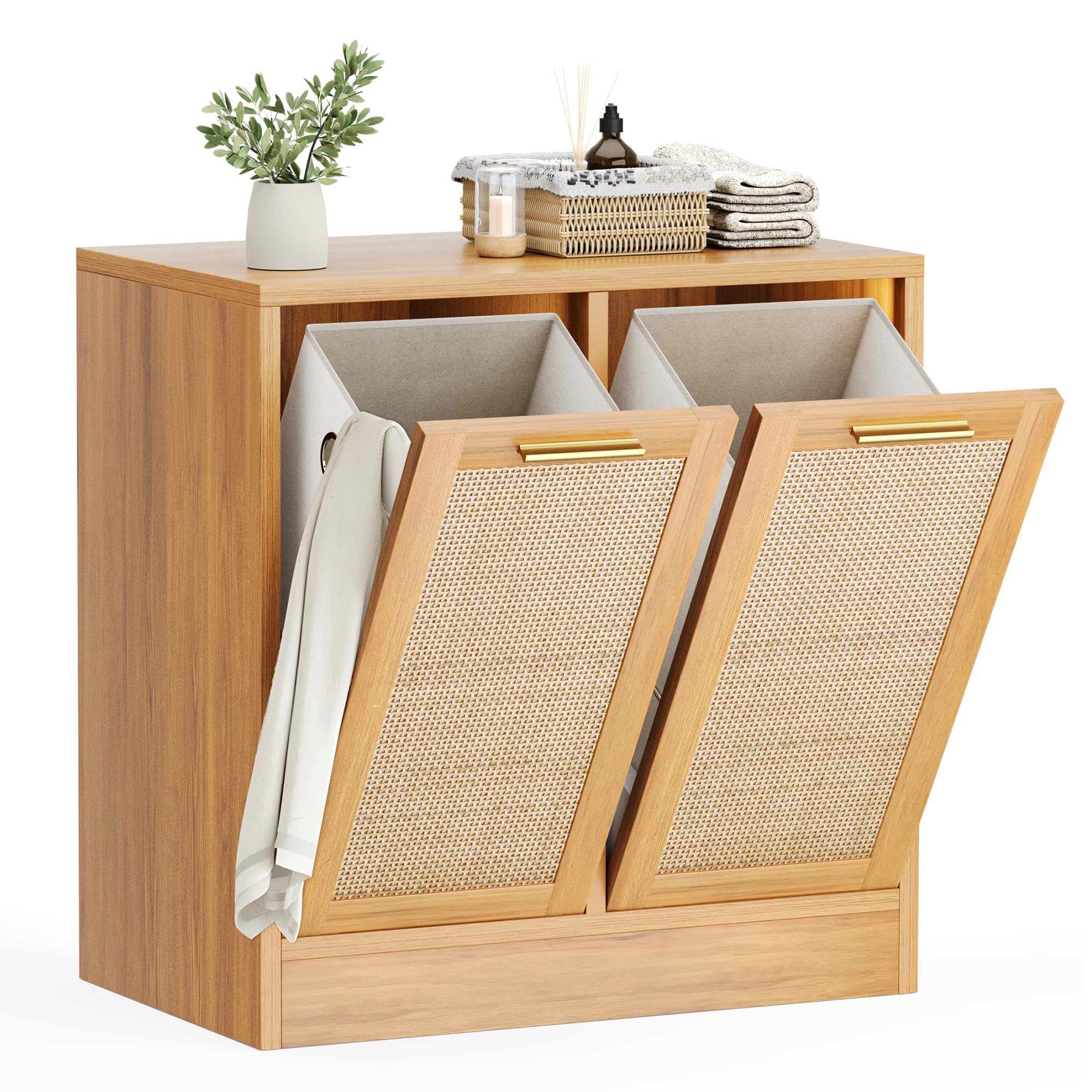 Pamapic Mobile da Bagno con Portabiancheria in Rattan