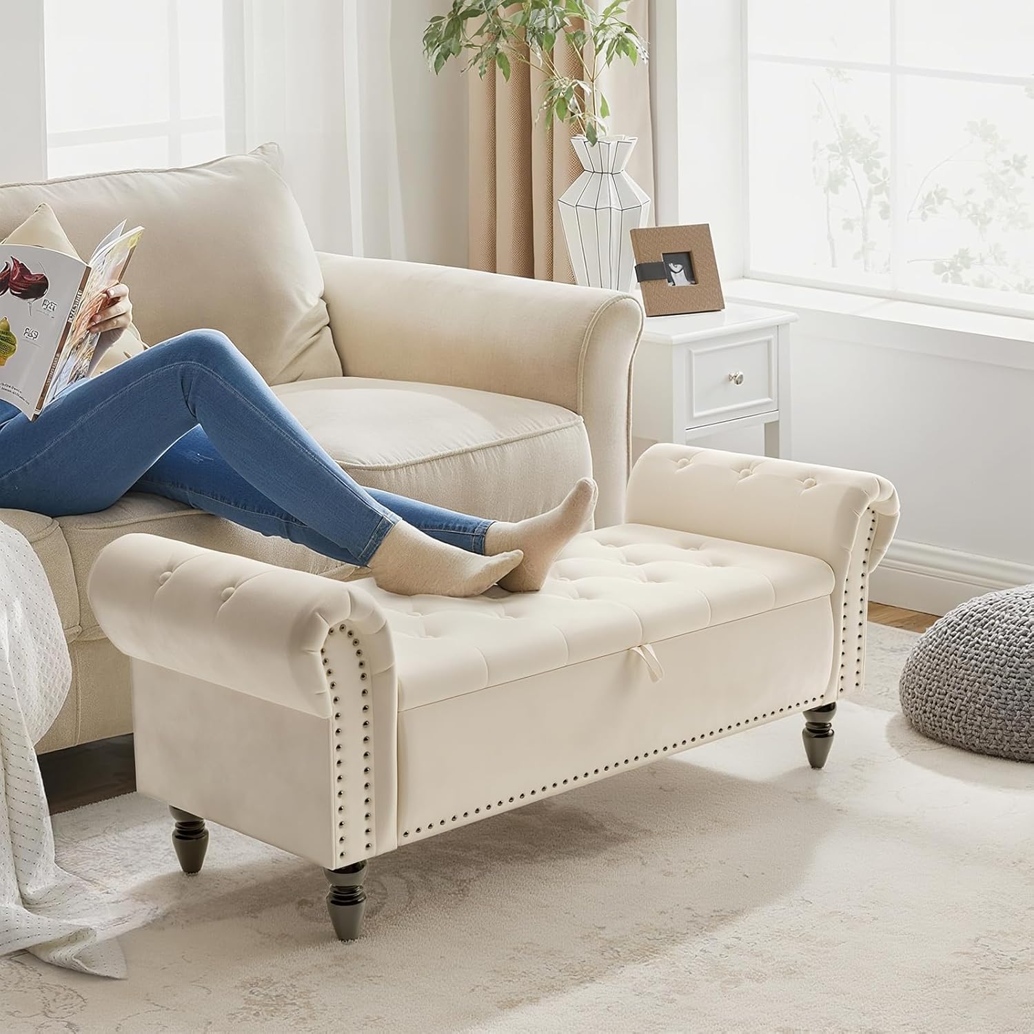 Clevich Cassapanca Pouf Contenitore 133cm, Beige - immagine 3