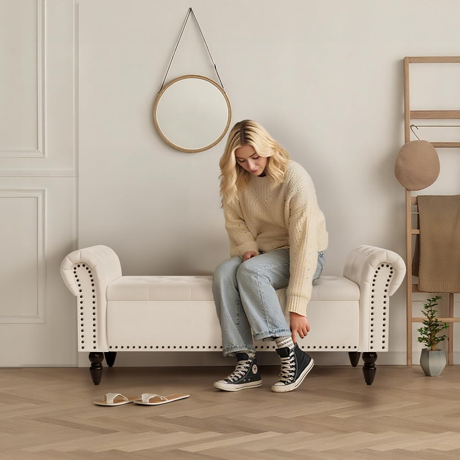 Clevich Cassapanca Pouf Contenitore 133cm, Beige - immagine 4