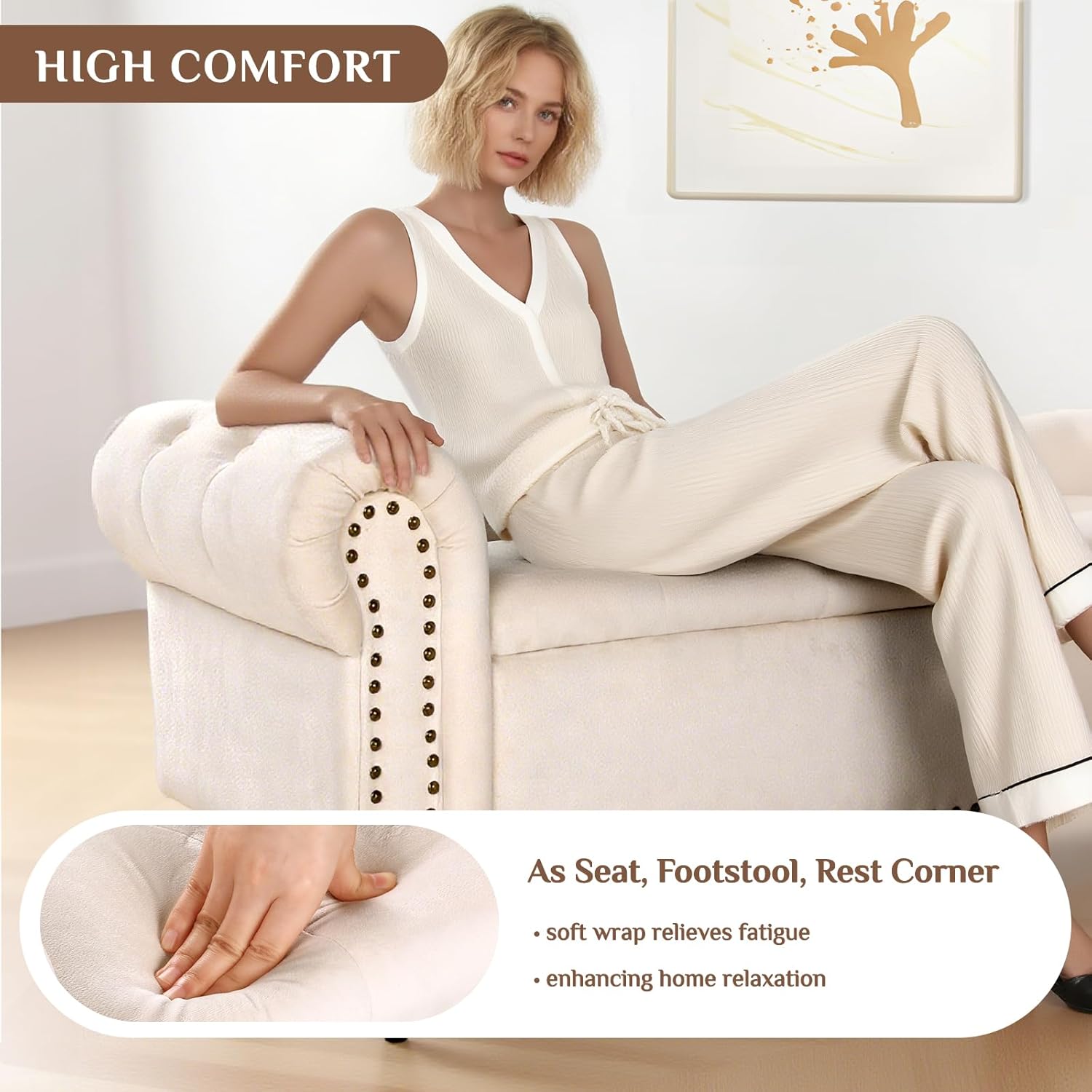 Clevich Cassapanca Pouf Contenitore 133cm, Beige - immagine 6