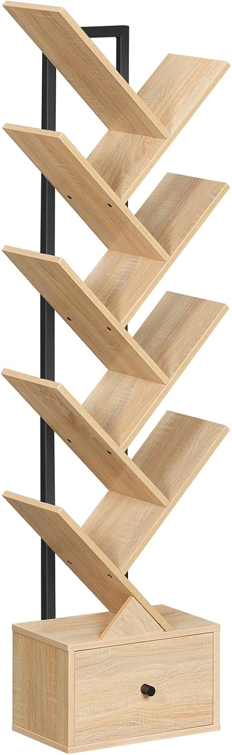 Hoobro Scaffale a Forma di Albero 9 Livelli, Legno Naturale/Nero - immagine 1