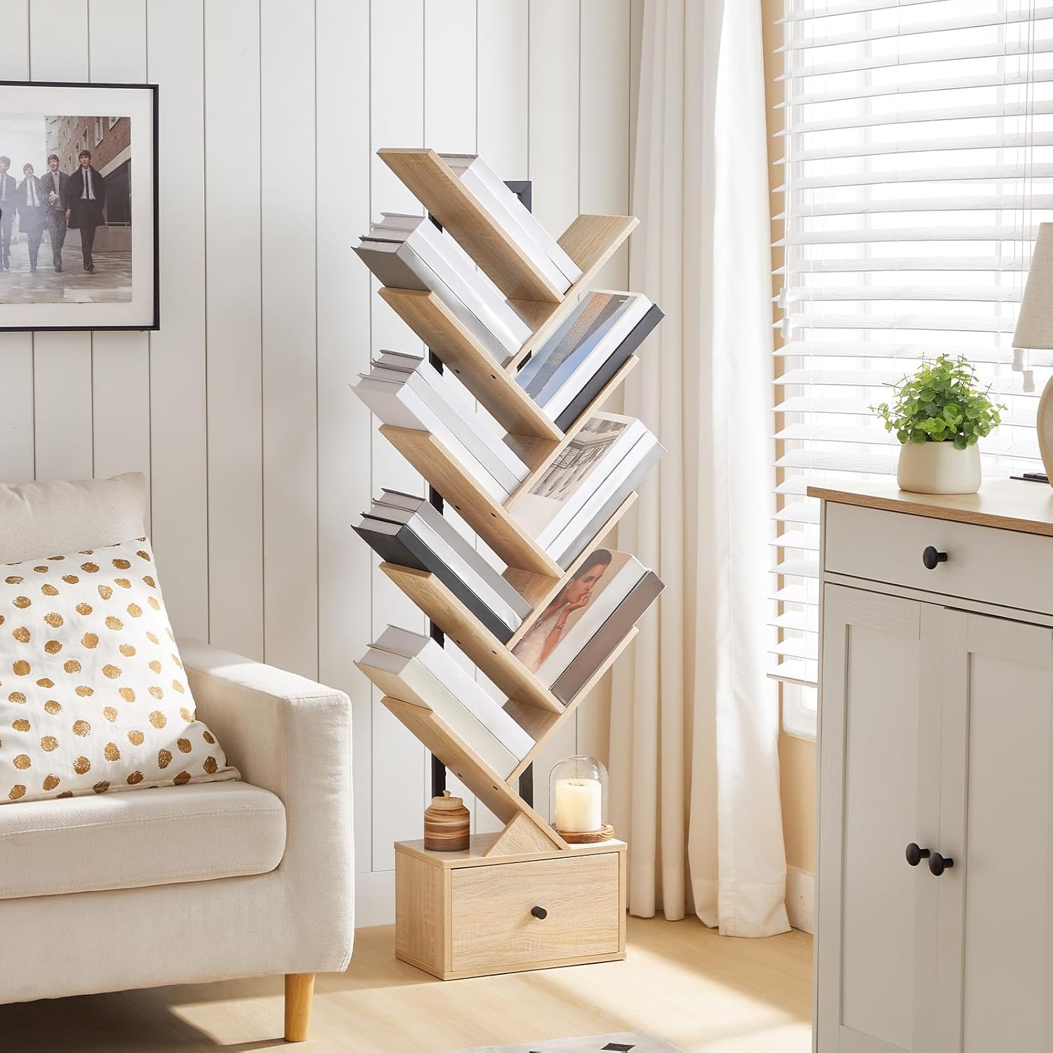 Hoobro Scaffale a Forma di Albero 9 Livelli, Legno Naturale/Nero - immagine 2