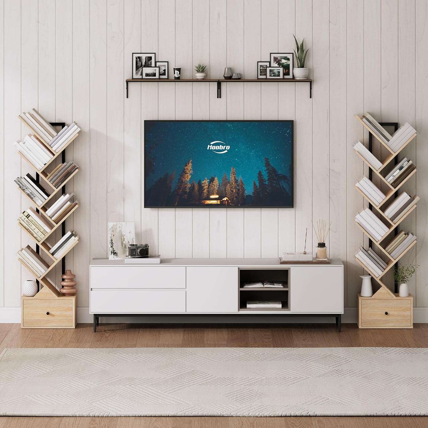 Hoobro Scaffale a Forma di Albero 9 Livelli, Legno Naturale/Nero - immagine 4