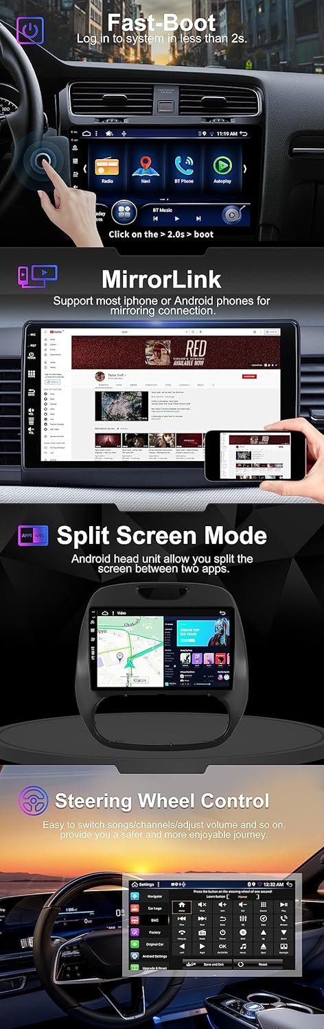 SXAUTO Android 14 Autoradio IPS per Renault Kaptur 2014-2019 - immagine 5