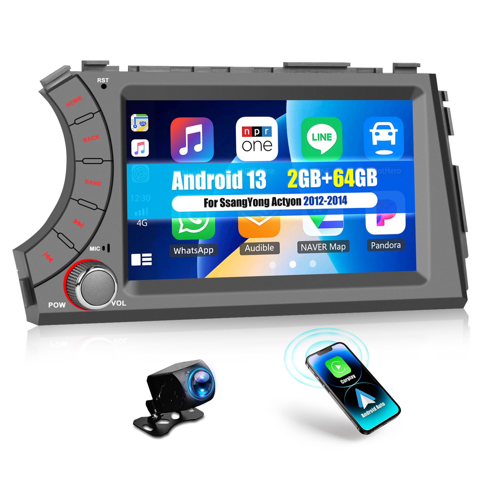 Oiliehu Autoradio Android 13 2 Din 7" per SsangYong Actyon