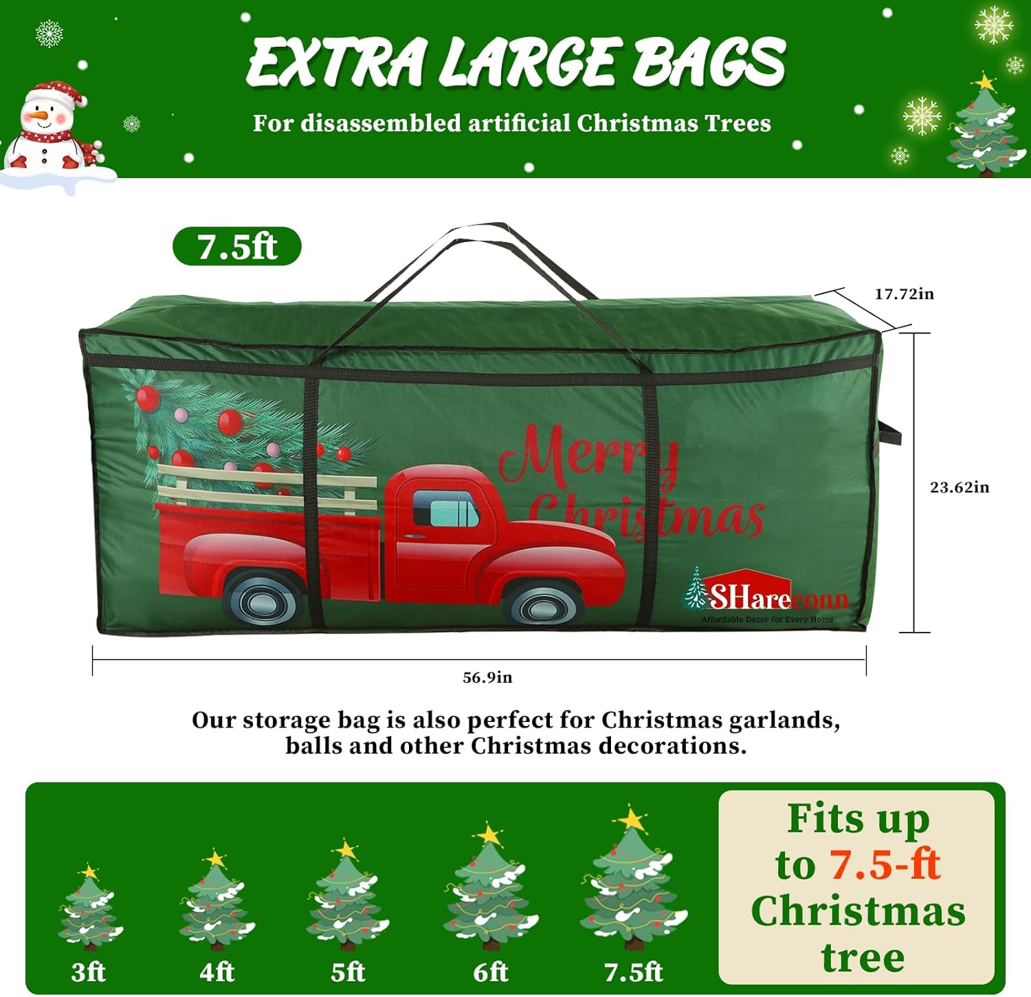 Shareconn Sacca per Albero di Natale 600D Grande, Verde - immagine 3